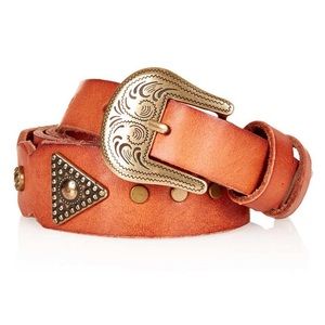 Vtg TOPSHOP Soft Tan Leather w/ Brass Western BELT
